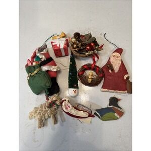 Vintage lot 9 Mixed Christmas Tree Ornaments Mouse Bird Nest Santa Sheep Kitschy